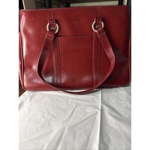 Franklin Covey Red Leather Computer Laptop Bag Briefcase 3 Zipper Compartments